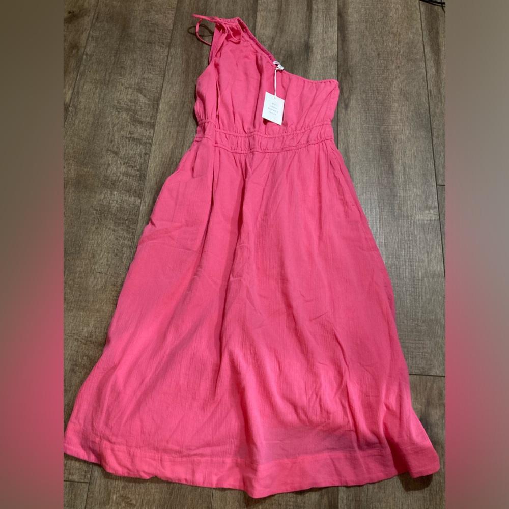 Women’s Pink Midi Dress - One-Shoulder Casual Sundress